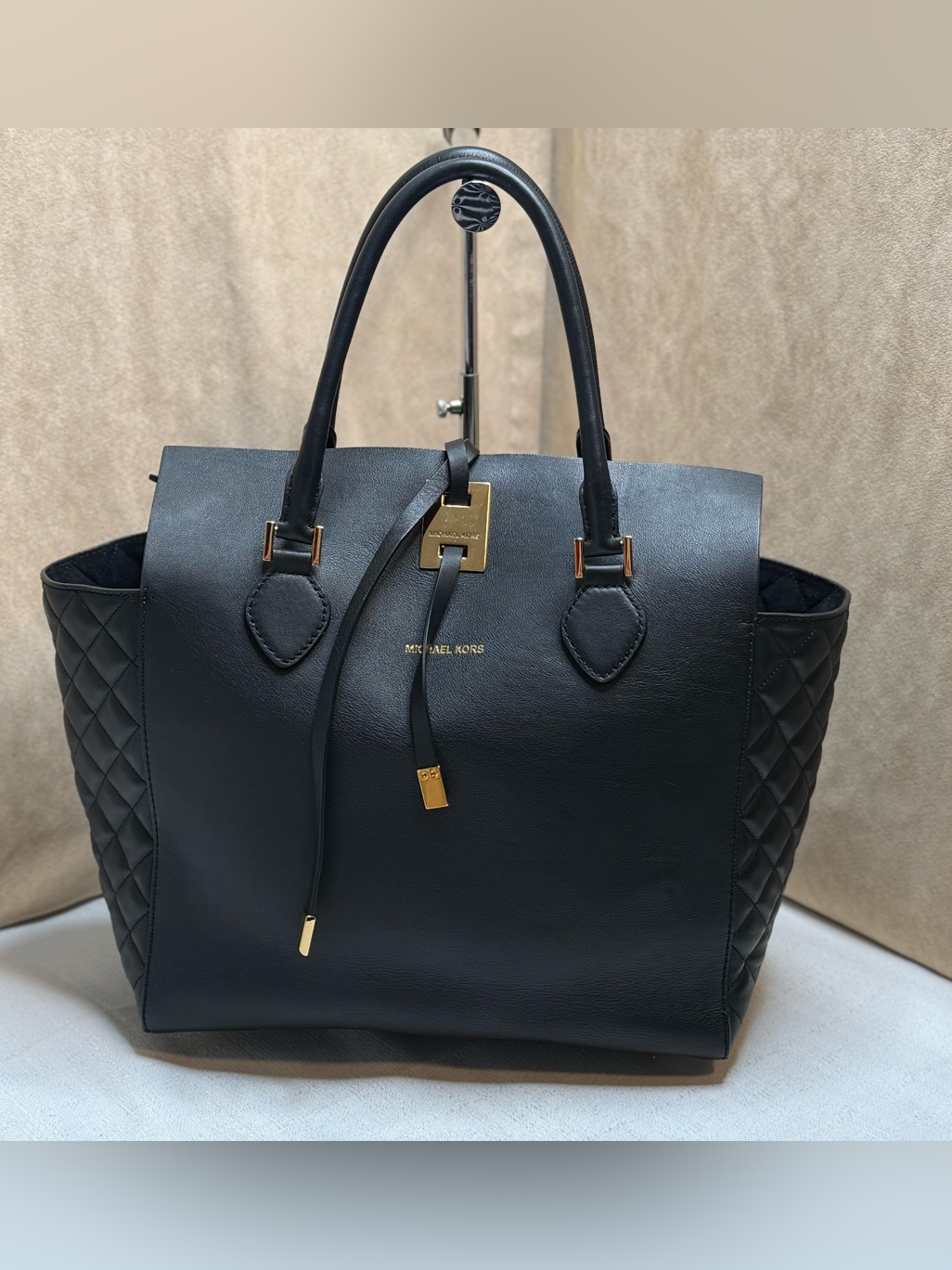 Michael Kors Collection Miranda Black Leather Tote Gold-Tone Hardware